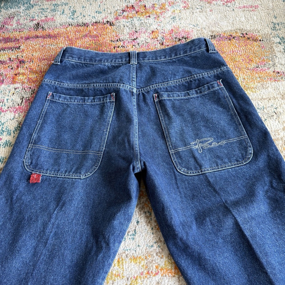 Vintage Paco Sport Baggy Jeans Mens 36x32 Full Side Zip Red Lining Skate Y2K